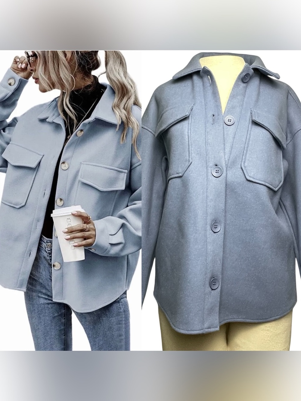 AVEC LES FILLES Boyfriend Jacket Shacket Lg Buttons w/ Pockets Blue Sz XS